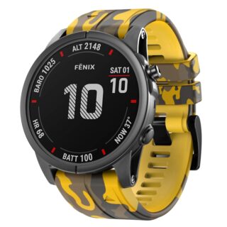 Силиконова каишка за Garmin 26mm Quick Fit камуфлажна жълта