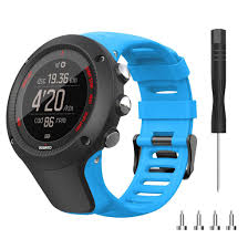 Силиконова каишка за Suunto Ambit черна- светло синя